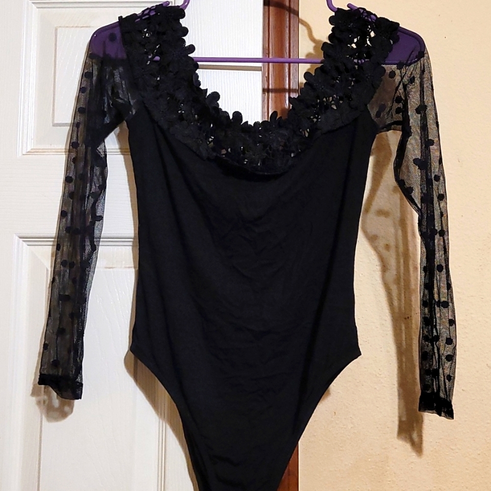 Shein sexy bodysuit. Black with see thru lace and polka-dots. Size Medium or 6